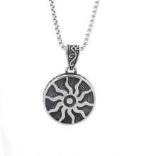Round Shape Sun Engraved Scalar Energy Pendant in Stainless Steel